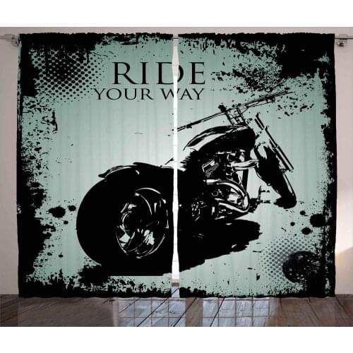 Vintage Window Curtains Home Decor Living Room Curtains Retro Motorcycle with Black Dots Bedroom Window Drapes