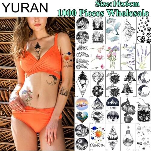 YURAN 1000 Pieces Wholesale 10x6CM Popular Fake Tattoo Temporary Geometric Wolf Rose Tatoo For Men Women Body Art Tattoo Sticker