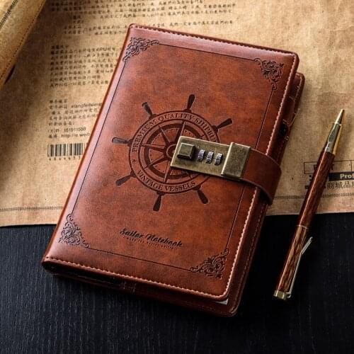PU Leather Retro Password Notebook Personal Diary With Lock Notebooks and Journals Planner Book Office Supplies Stationery Gift