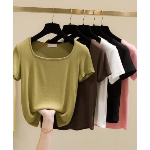 Square Beck Short-sleeved T-shirt Womens French Retro Clavicle Top 2021 New Summer Niche Self-cultivation Short ins Top