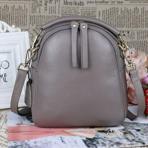 Luxury Gray Color Genuine Cow Leather Shoulder Handbags Women Bags Design Double Zipper Phone Umbrella Collection Crossbody Ba