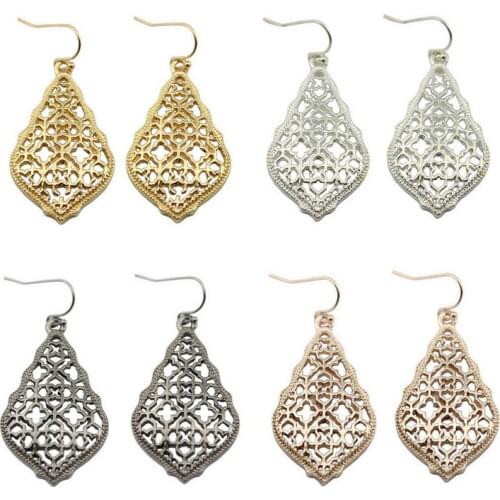 Women Cut off Clover Filigree Dangle Drop Earrings