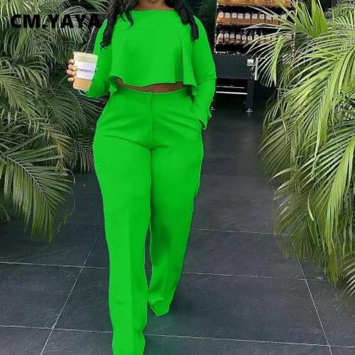 Lemon Gina Women Pants Set Solid Loose Crop Tops + Pockets Pants Two 2 Piece Sets Office Lady Fashion Streetwear Outfit Fall