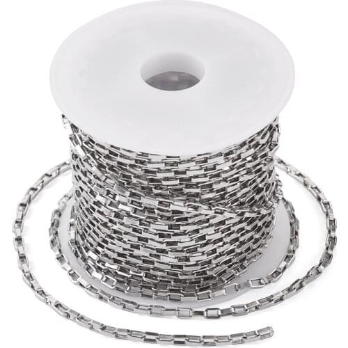 Stainless Steel Rectangle Box Chain Necklace Link Unwelded with Spool Venetian Chains Fit Jewelry Making DIY Fashion Bracelet 5m