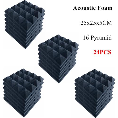 24PCS Pyramid Acoustic Foam 25x25x5CM Soundproof Studio Music Absorption Sound Proof Panel Protective Sponge Sealing Strip