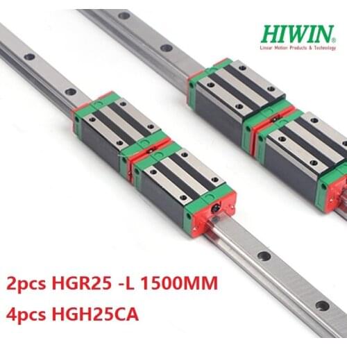 2pcs Hiwin linear guide HGR25-1500MM + 4pcs HGH25CA linear narrow blocks for cnc router