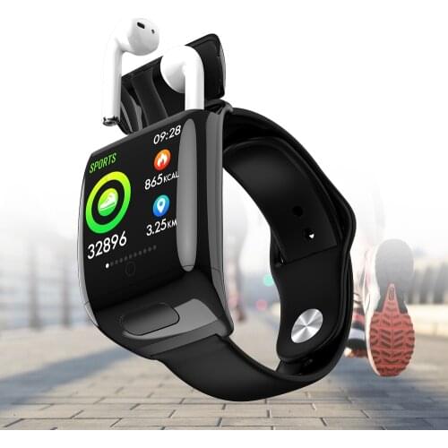 2020 Newst Smart Watch Headset Integrated Heart Rate Blood Pressure Monitoring Sport Fitness Tracker Smartwatch Headphone+Box