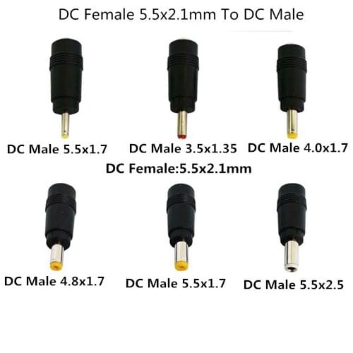 5Pcs Sample Female 5.5*2.1mm To Male DC Power Plug Header Adapter, 2.5*0.7mm,3.5*1.35mm,4.0*1.7mm,4.8*1.7mm,5.5*1.7mm,5.5*2.5mm