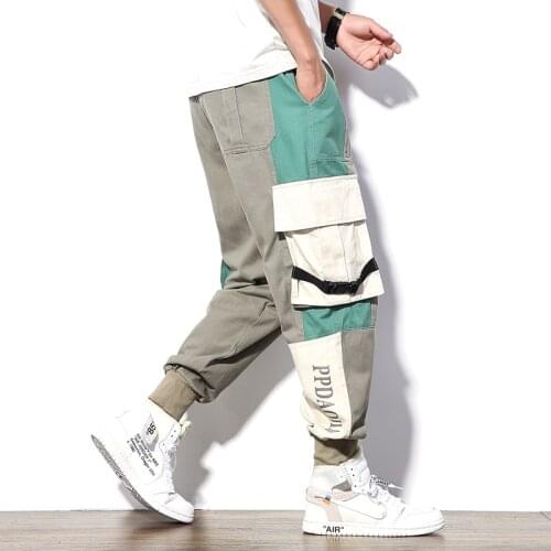 New Original Design Japan Style Elastic Waist Fashion Mens Joggers Trousers Color Patchwork Ribbons Casual Pants Streetwear