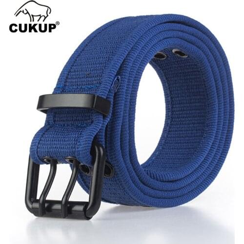CUKUP High Quality Knitted Canvas Belt Double Pin Styles Buckle Metal Retro Belts Jeans Accessories for Men Multicolor CBCK198