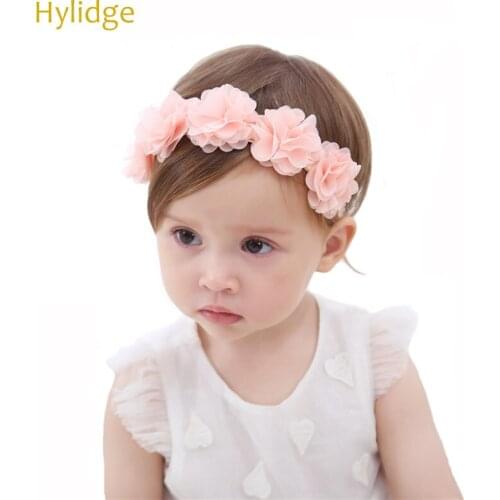 Hylidge White Pink Flower Baby Girls Headband Newborn Baby Hundred Days Photography Hair Band 0-4 yrs old Kids Hair Accessories