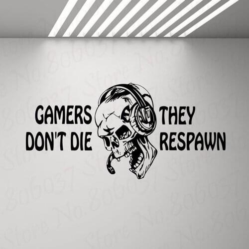 Gamers Dont't Die They Respawn Wall Decal Video Game Gifts Kids PS4 Xbox Gaming Quote Poster Stickers Boys Room Playroom WL887
