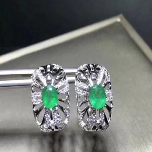 Emerald earring Free shipping Natural real emerald 925 sterling silver earrings 4*6mm 2pcs