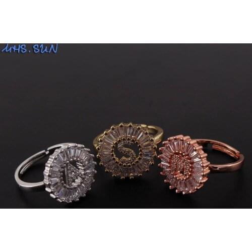 MHS.SUN Fashion Cubic Zircon Alphabet Rings Adjustable Elegant Women 26 Letter Jewelry Ring For Party Birthday Gift 1PC Newest