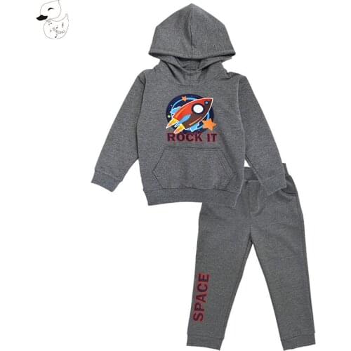 BINIDUCKLING Kids Boys Sets Autumn Spring Clothes Sets Rocket Printed Hoodies+Pants Cotton Sports Set Children Suit Clothing