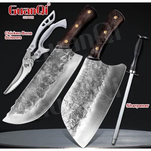 Handmade Kitchen Knives High Carbon Forged Cleaver Wood Handle Slicing Knife Cooking Tools Stainless Steel Chicken Bone Scissors