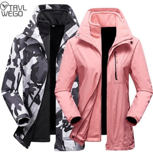 TRVLWEGO Men Women Camping Hiking 2 In 1 Jacket Outdoor Skating Skiing Waterproof Windproof Thicken Fleece Trekking Keep Warm