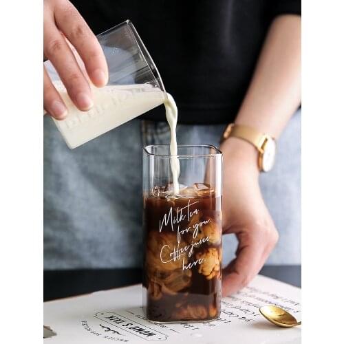 Square water cup simple and fresh forest glass cup ins style breakfast milk cup beverage cup home coffee mugs