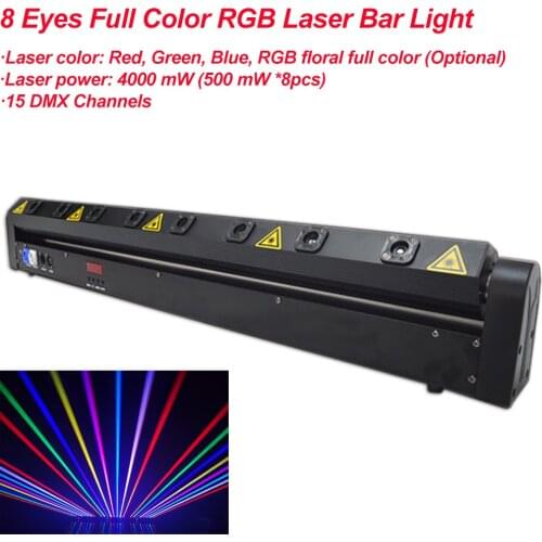 8 Eyes Full Color RGB Rotating Voice Control Laser Bar Beam Stage Effect Lighting For DJ Disco Moving Head Projector DMX Control