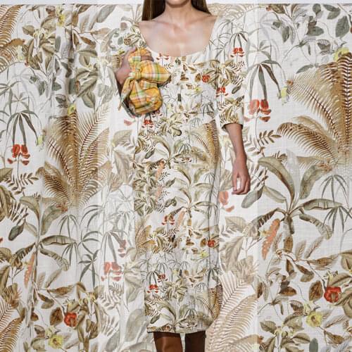 Red Raspberry Palm Leaves Printed Linen Flax Fabrics Garment Materials Spring Women Dress Sewing Tailor Cloth Freeshipping