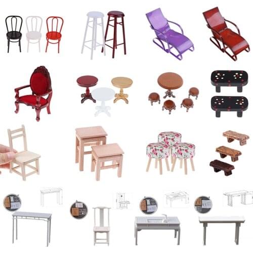 Mini Furniture Woven Rocking Chair Stool Beach Chair Small Round Table Coffee Table Simulation Bar Stool High Stool Model