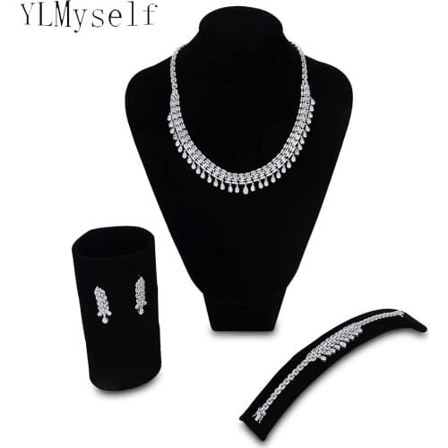 2021 New Big Luxury jewelry sets involved Necklace+Bracelet+earring+free ring Wedding party water drop bridal jewellery set