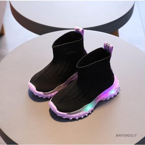 New Autumn Kids Sneakers Children Baby Girls Boys Mesh Led Luminous Socks Sport Run Sneakers Light Up Shoes