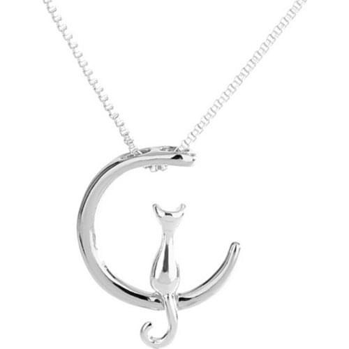 New Fashion Jewelry Silver Gold Moon Lovely Cat Necklaces Pendant Statement Woman Cute Neck Jewelry Vintage