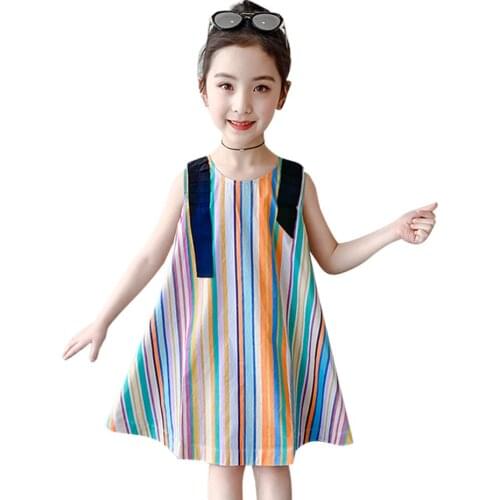 Dress For Girls Stirped Girls Dresses Patchwork Children Dresses Summer Girls Clothing 6 8 10 12 14