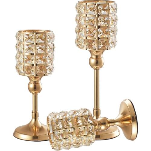 European Style Crystal Iron Gold Candle Holder Stand Church Home Bedroom Offices Living Room Decoration Candlestick