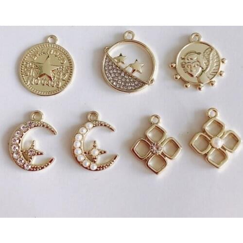 Fashion All-match Alloy Plating Pendant Inlaid Pearl Zircon Star Moon Gold Necklace Bracelet Charms