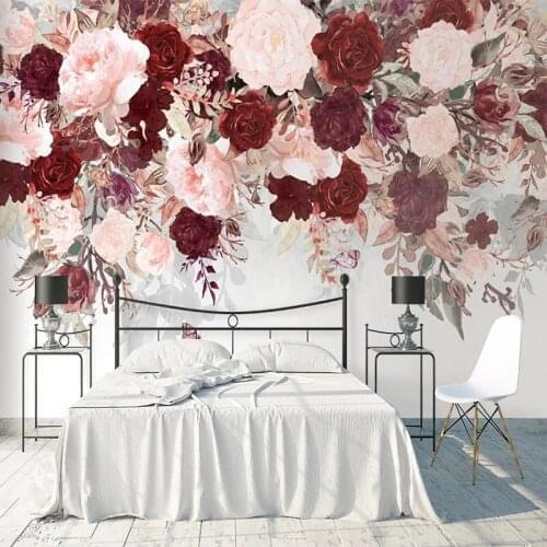 Custom Photo Wallpaper Abstract Watercolor Rose Flowers Romantic Pastoral Bedroom Living Room Pink Floral Mural Papel De Parede