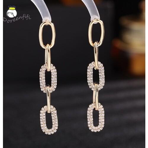 Exaggerated Chain Earrings Female Long Zircon Earrings Fashion S925 Sterling Silver Needle Dangle Gold Drop Earring Women Party