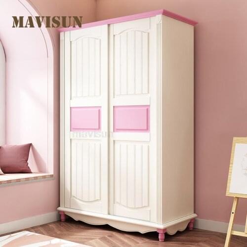 Sliding Door Wardrobe Household Bedroom Modern Minimalist Clothes Cabinet Solid Wood Boys And Girls Liked Childrens Furniture