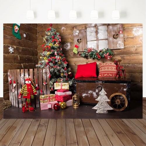 Christmas Photography Background Christmas Tree Gift Pillow Wooden Corner Backdrop Decoration Props Banner For Photo Studio