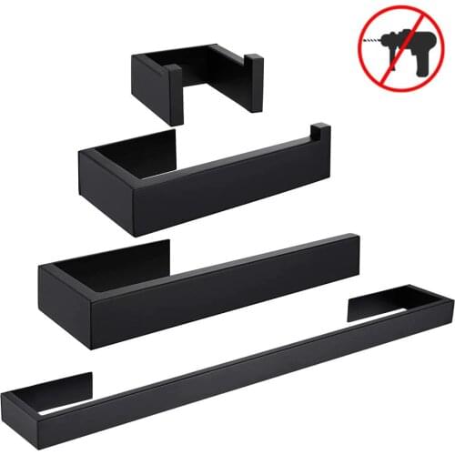 Self Adhesive Bathroom Accessories Black Finish Towel Bar Towel Hook Towel Ring Toilet Paper Holder