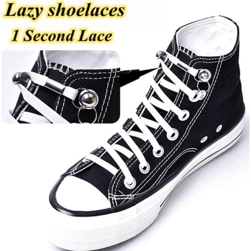 Outdoor Unisex No Tie Shoelaces For Chidren and Adults Leisure Sneakers Flat Shoelace One Hand Quick Metal locking Lazy Laces