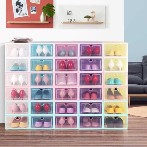 Foldable Drawer Shoes Storage Boxes Combination Transparent Portable Dust-Proof Space Saver Organizer Colored Shoes Box 6Pcs/Set