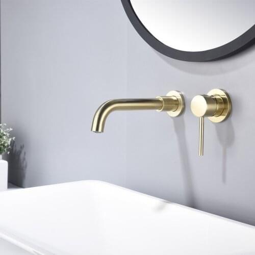 Bathroom Sink Basin Faucet Bath Mixer Tap Wall Mount Brass Brushed Gold With Single Handle Hot Cold Water White Rose Gold Set