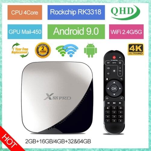 X88 pro IPTV Box Android 9.0 4G 32G Rockchip RK3318 2.4G&5G Wifi 4K Set Top Box USB 3.0 Voice Control x88pro smart ip tv qhdtv