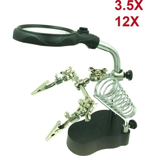 3.5X 12X Soldering magnifier LED illuminated Magnifier with Lights Stand magnifier MG16126-A magnifying glass for welding work
