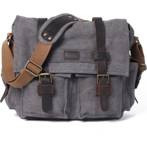 Vintage Canvas Leather Men Messenger Bags Casual Durable Big Male Shoulder Crossbody Bag Travel Laptop Briefcase Handbag Satchel