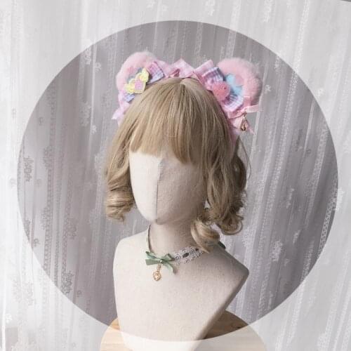 Japanese Lolita Elements Cute Plush Bowknot Bear Ear Headband Sweet Kawaii Soft Girl Hair Band KC Hair Accessories Cosplay