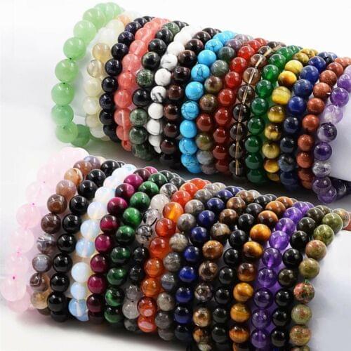 Yingwu Wholesale Free Shipping 4 6 8 10mm Natural Gemstone Round Stone Beads Bracelet Elastic Bangle Jewelry
