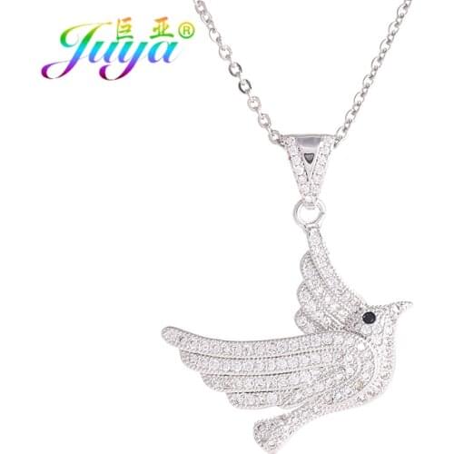 Juya Sorority Jewelry Supplies Gold Micro Pave Zircon Zeta Phi Beta Peace Pigeon Bird Pendant Necklace For Women
