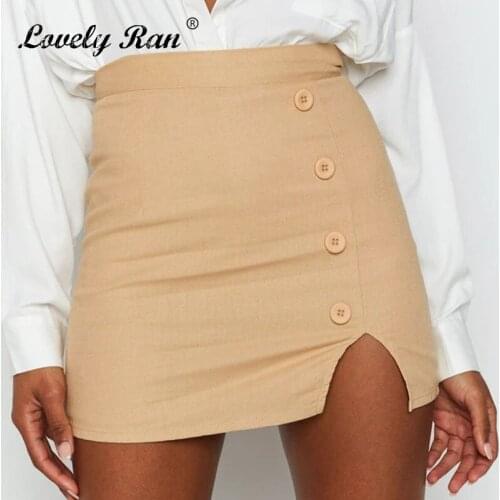 2021 Summer Solid Slit Women A-Line Skirt Button High Waist Bodycon Female Mini Skirt Sexy Streetwear Slim Lady Short Bottoms