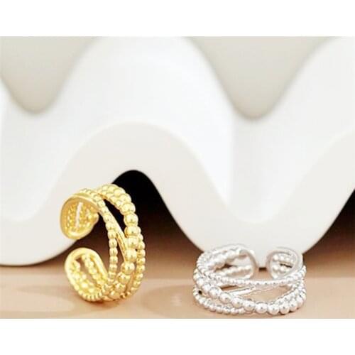 Sole Memory Braided Winding Multi-layer Cross 925 Sterling Silver Female Resizable Opening Rings SRI623