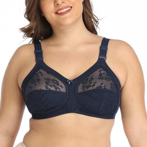 Women Lace Bra Full Coverage Unlined Ultra Thin Plus Size Wireless Big Minimizer Bras Size 36 38 40 42 44 46 48 50 B C D DD E