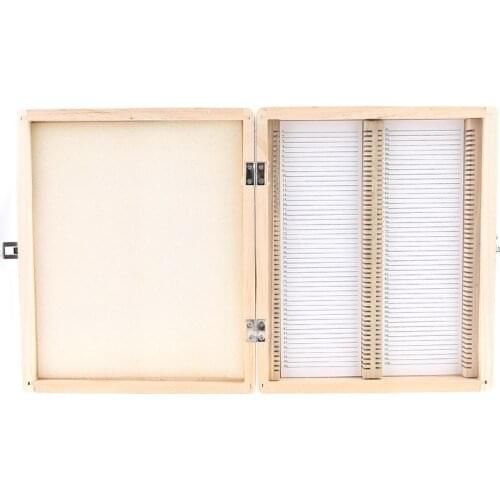 100-Places Digital Microscope Slides Storage Box Biological Wooden Piece Case 72XD