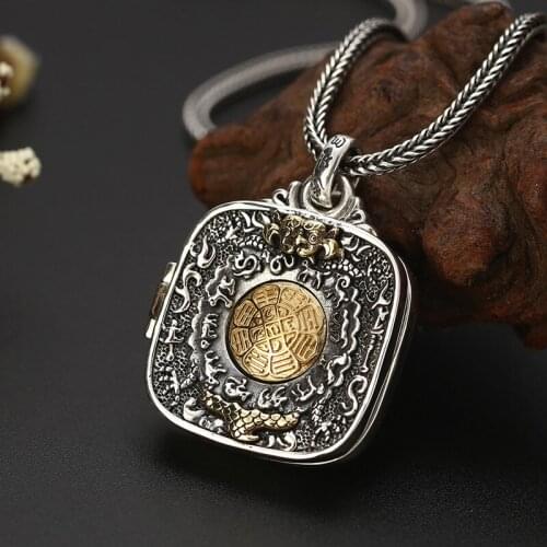100% Real 925 Sterling Silver Buddha Zodiac Gawu Box Instrument Vajra Pendant Men Women Necklace Pendant Fine Jewelery